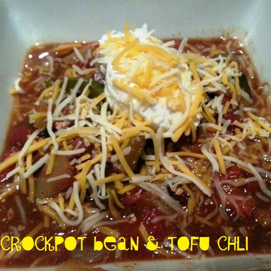 Last week's dinner = this week's lunch (crock pot tofu and bean chili)