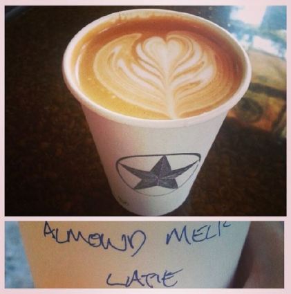 almond milk latte from rising star