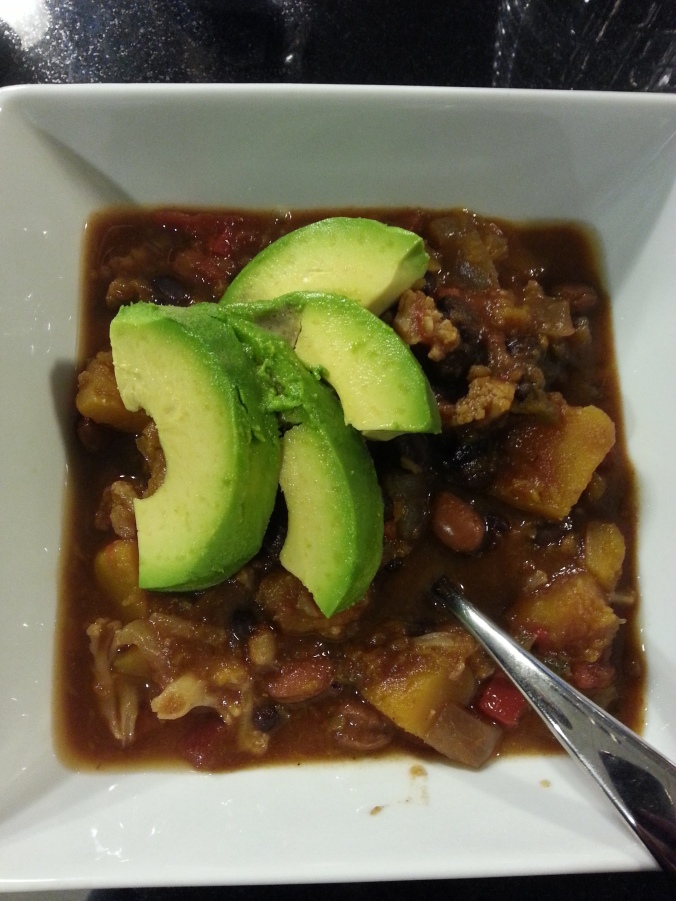 slow cooker butternut squash bean chili in the crockpot